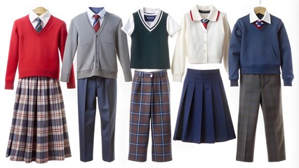 clothes on hangers in school uniform