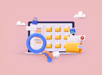 File manager, electronic document storage, document synchronisation. 3D Web Vector Illustrations.