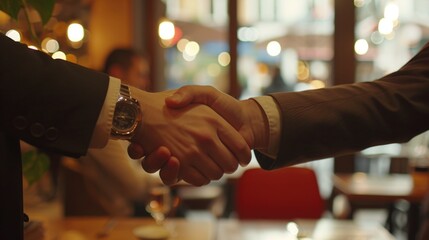 Two people in a meeting or agreement, shaking hands as a symbol of partnership and understanding