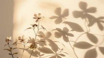 Aesthetic floral shadow silhouettes on neutral beige wall