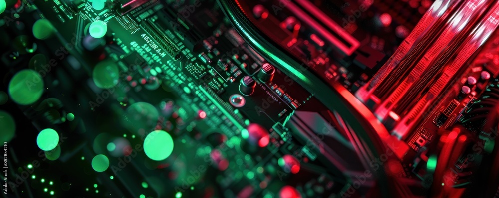 Aufkleber glowing green and red circuitry with bokeh