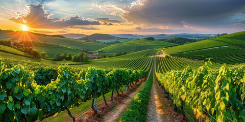 Row vine grape in champagne vineyards at montagne de reims countryside village background France, montagne, countryside, France, vineyards, reims, background, village