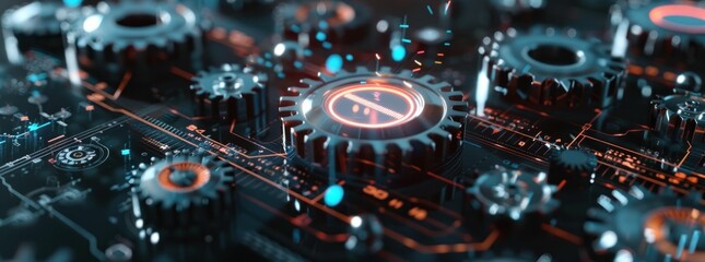Futuristic Circuit Board with Glowing Gears