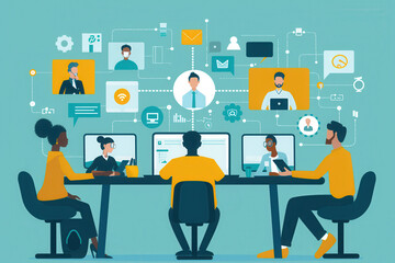 Office Team Collaborating in Modern Workspace