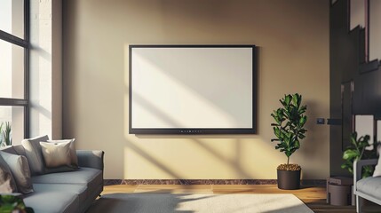 TV screen mounted on wall with clipping path
