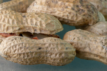 Set of old dried peanuts with brown shells