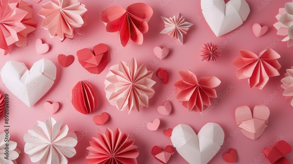 Wall mural Valentine s Day paper decoration on pink backdrop