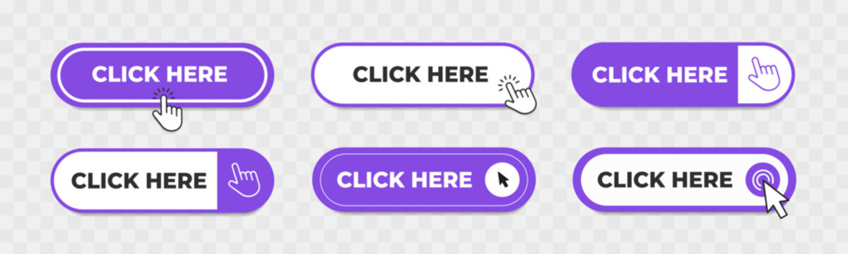 Click Here button with pointer clicking. Web button set. Click button icon. Vector EPS 10