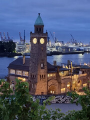 hamburg harbour, st. pauli-landungsbrücken in the blue hour