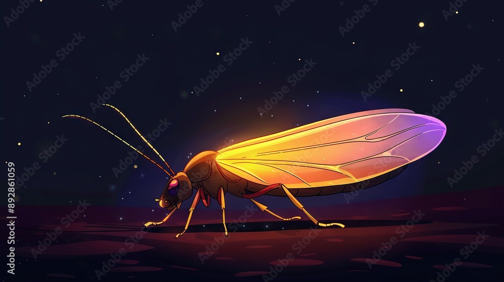 Poster a macro shot of a bug on a background with a starry sky above