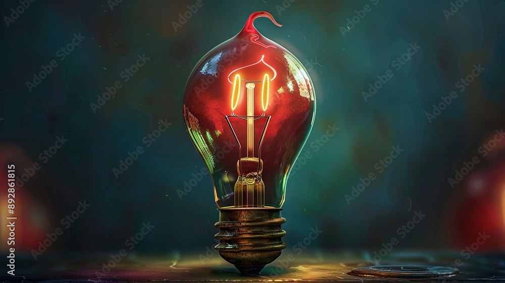 Poster a red bulb sits on a table, illuminated by another red bulb above it