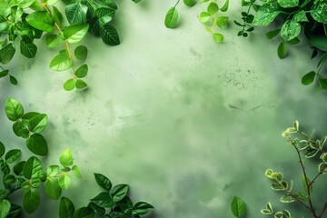 Green leaf and foliage aesthetic on a varied light green textured background creating a refreshing spring vibe for decor.