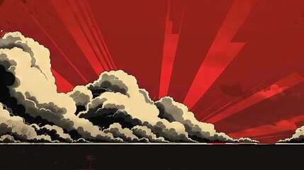   A red sky with clouds in the foreground and background