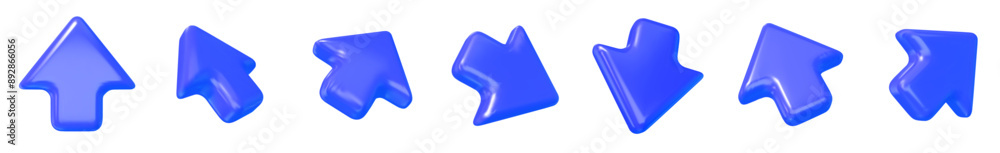 Poster 3d set of blue click cursor icon. mouse arrows pointing in different directions. stock vector illust