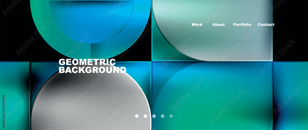 Poster bright colorful squares with round elements minimal geometric background. vector illustration for wa