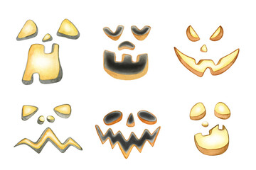 Halloween Phantom, Jack O'Lantern. There is also a lantern type. Watercolor illustration. Glowing pumpkins and a burning lantern. Holiday attribute.1.