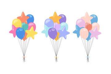 Colorful balloons bunch isolated. Set of vector illustrations. Decorative flat elements for Birthday, parties, events and other celebrations designs. Various festive balloons