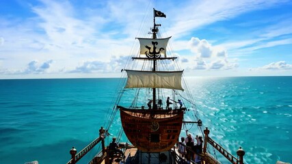 a pirate ship on a nice day cruising the seas