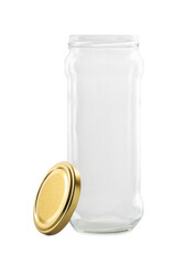 One empty glass jar isolated on white