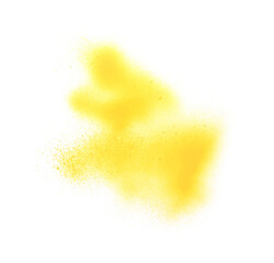 Abstract picture drawn by yellow spray paint isolated on white, top view