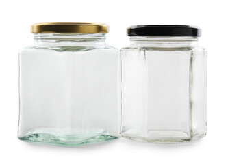 Two empty glass jars isolated on white