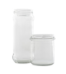 Two empty glass jars isolated on white