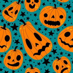 Halloween pumpkins seamless monsters pattern for wrapping paper and fabric