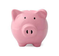 One pink piggy bank isolated on white