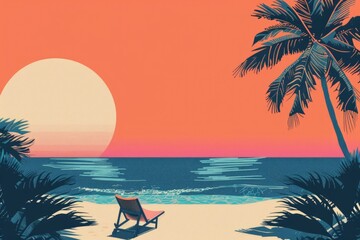 A person relaxing on a beach with a chair and surrounded by palm trees