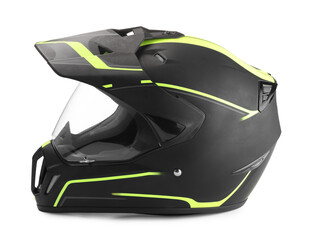 Modern motorcycle helmet with visor isolated on white