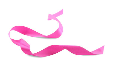 One beautiful bright pink ribbon isolated on white
