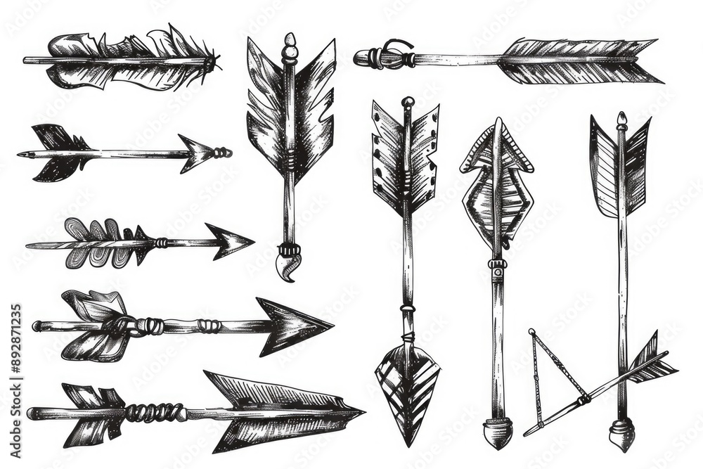 Poster a set of arrows drawn in black ink, ideal for use as icons or graphics