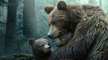 Obraz premium Affectionate Embrace: Mother Bear and Cub Sharing a Tender Moment