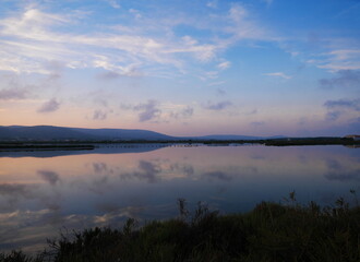 Sunset on a pond in Frontignan, southern France