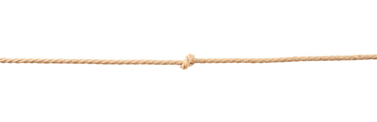 Hemp rope with knot on white background