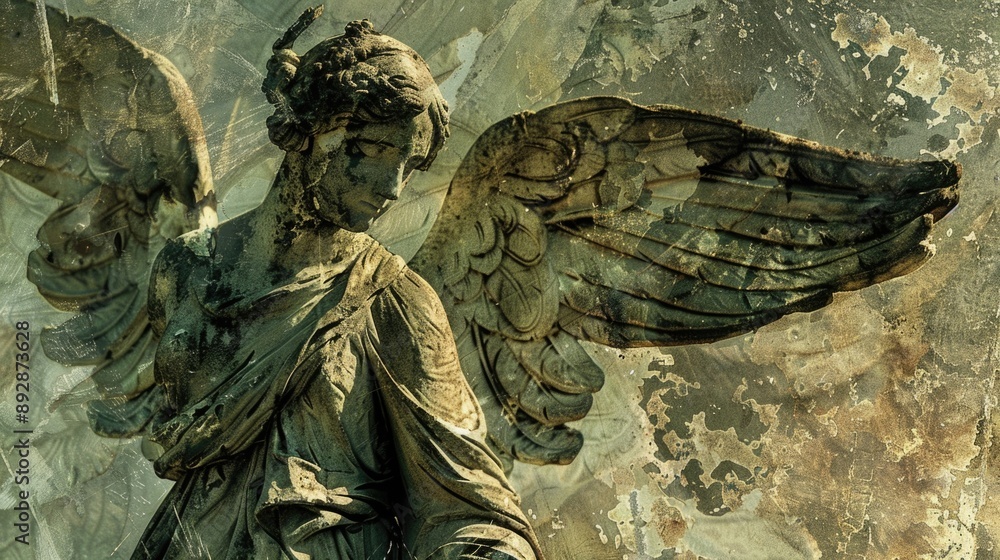 Poster A statue of an angel holding a bird, suitable for use in decorative or symbolic contexts