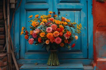 Naklejka premium A delivery service bringing fresh, vibrant flowers to customers' doorsteps, ensuring smiles and brightening homes