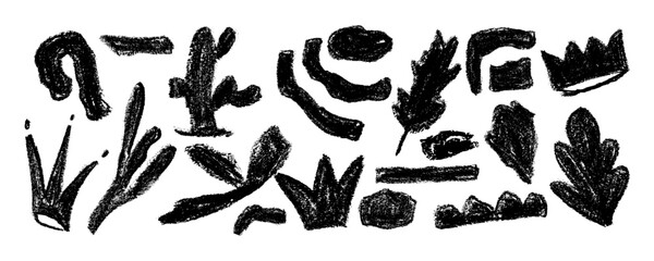 Set shapes geometric abstract sticker pack in trendy retro   style. Waves,  star, bubble, funky flower,  leaves, shapes with wavy and spiral elements Vector illustration.