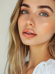 Fototapeta premium A beautiful woman with long blonde hair and blue eyes.