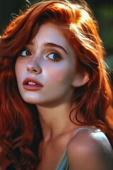 Fototapeta premium A woman with red hair looking at the camera.