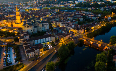 Fototapeta premium Scenic aerial view of French commune of Perigueux at night