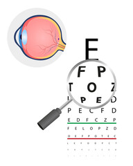 Magnifying glass with zoom effect and eye test health and eye human anatomy