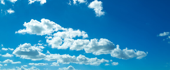 Calm heaven clouds, summer season outdoor. Cloudy sky. Vivid cyan blue sky with clouds in environment day horizon skyline view. White clouds on soft sky background. White cloudy sky.