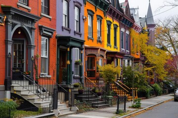 Fototapeta premium Upstate NY. Quaint Brick Row Homes in Lark Street Neighborhood, Albany, NY