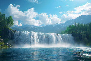 Fototapeta premium Hydropower plants utilizing flowing water to generate renewable electricity, reducing carbon emissions and supporting sustainable energy