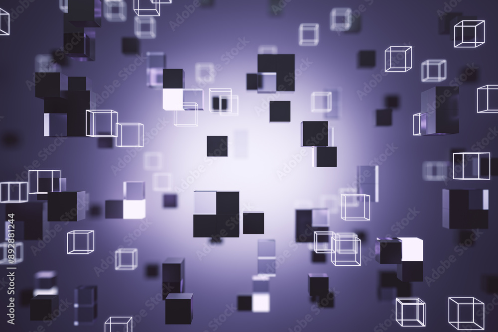 Poster Creative digital gray cubes background with mock up place. 3D Rendering.