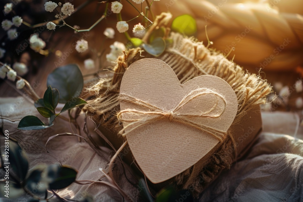 Poster a heart-shaped box wrapped in twine and tied with twine, perfect for romantic gestures or special oc