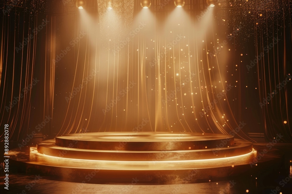Poster A stage with a curtain and lights setup ready for performance