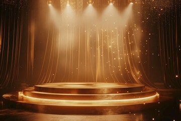 A stage with a curtain and lights setup ready for performance