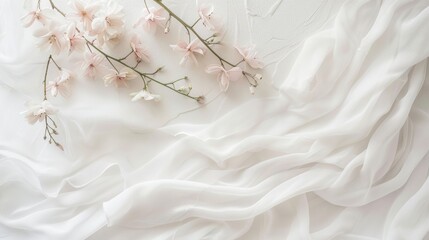Naklejka premium Soft Pink Flowers on White Fabric Background